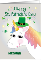 Custom Name Unicorn St Patrick’s Day Shamrocks card