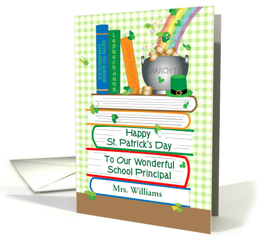 Custom Name School Principal St Patrick's Books card (1758310)