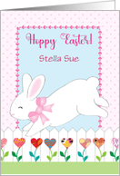 Custom Name Hoppy Easter Bunny Flowers card