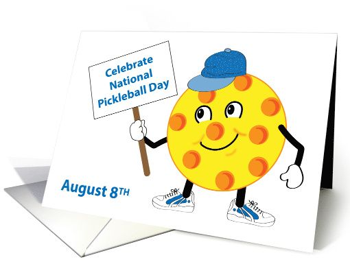 National Pickleball Day August 8 Cartoon Yellow Ball card (1761634)