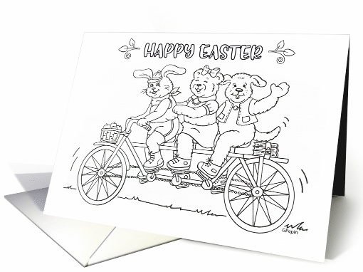 Easter Coloring Card Rabbit Bear Dog Bicycle card (1763162)