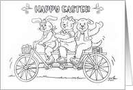Easter Coloring Card Rabbit Bear Dog Bicycle card