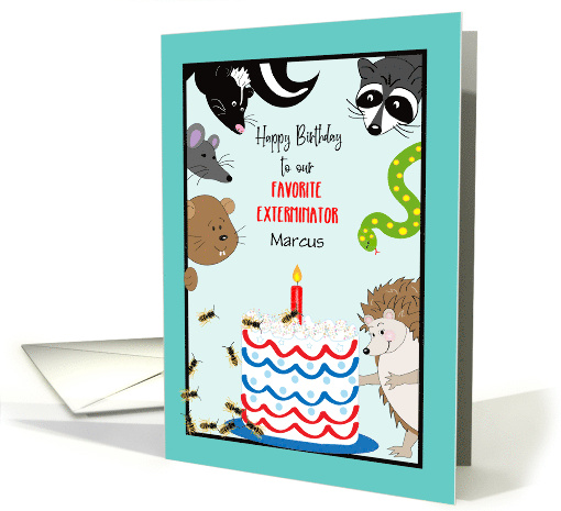Custom Name Exterminator Birthday Cartoon Animals card (1769304)