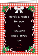 Holiday Greetings Recipe Card Candy Canes Holly card