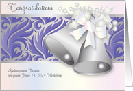Custom Name And Date June Wedding Congratulations Bells card
