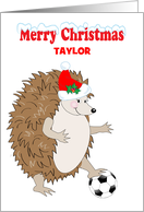 Custom Name Soccer Christmas Hedge Hog card