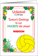Custom Name Volleyball Christmas Holly card
