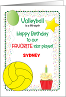 Custom Name Volleyball Birthday Cupcake card