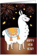 Llama Theme New Year Fireworks card