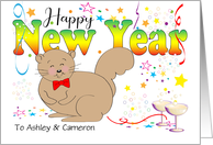 Custom Name Squirrel New Year Champagne Glasses card