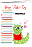 Custom Name Book Worm Valentine card