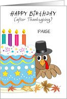 Custom Name After Thanksgiving Birthday Turkey card
