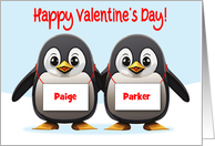 Custom Name Twins Penguins Valentine card