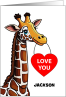 Custom Name Giraffe Valentine card