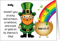 Custom Name St Patrick’s Day Leprechaun Rainbow card