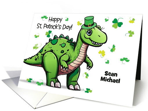 Custom Name St Patrick's Day Dinosaur Shamrocks card (1812734)