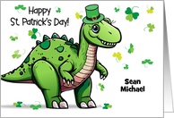 Custom Name St Patrick’s Day Dinosaur Shamrocks card