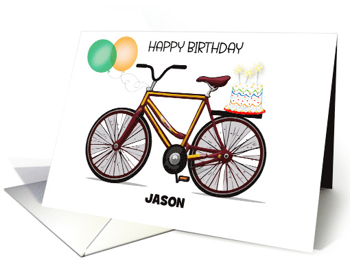 Custom Name Bicycle Birthday Balloons Cake card (1819542)