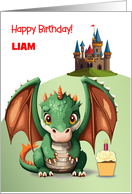 Custom Name Dragon Birthday Castle card