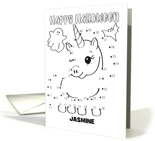 Halloween Custom Name Unicorn Connect Dots Coloring card (1871012)