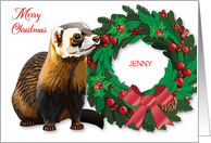 Custom Name Christmas Ferret Wreath card