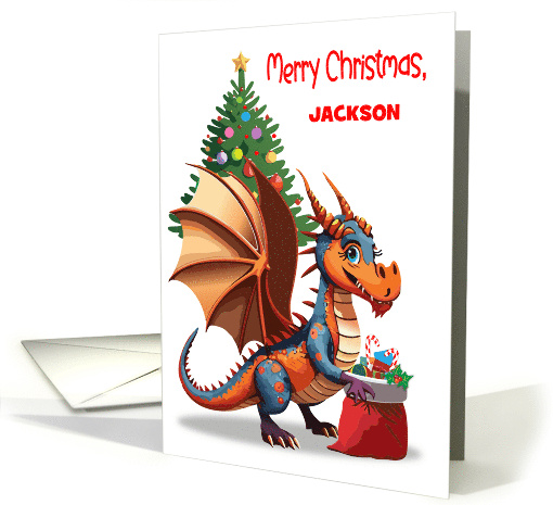 Custom Name Christmas Dragon Bag of Presents card (1872722)