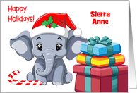 Custom Name Elephant Happy Holidays card