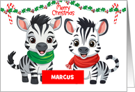 Custom Name Zebra Merry Christmas card