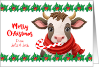 Custom Name Cow Merry Christmas card
