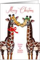 Custum Name Giraffe Merry Christmas card