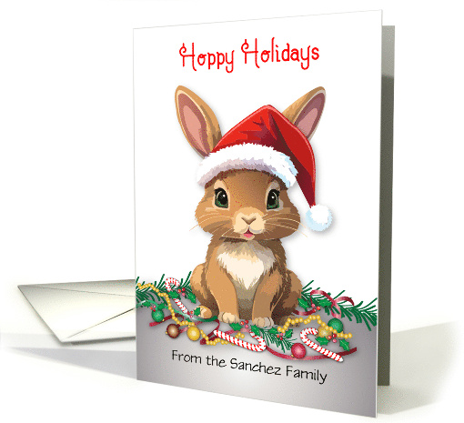Custom Name Hoppy Holidays Rabbit Santa Hat card (1880052)