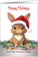 Custom Name Hoppy Holidays Rabbit Santa Hat card