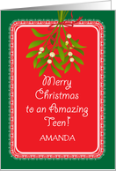 Custom Name Teen Mistletoe Christmas card