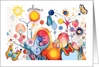 Colorful Flowers Butterflies Welcome card