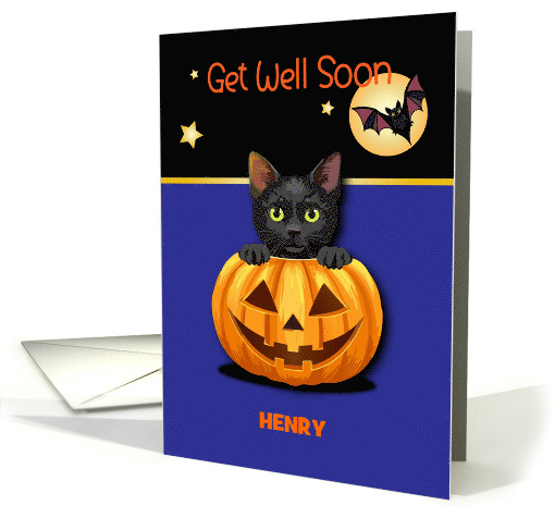 Custom Name Halloween Get Well Black Cat card (1939234)