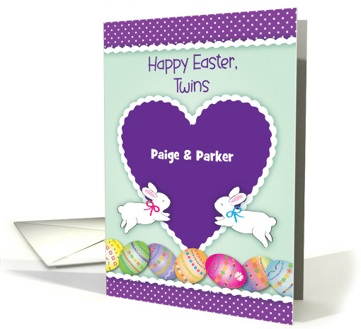 Custom Easter Twins Bunnies Eggs card (1962018)