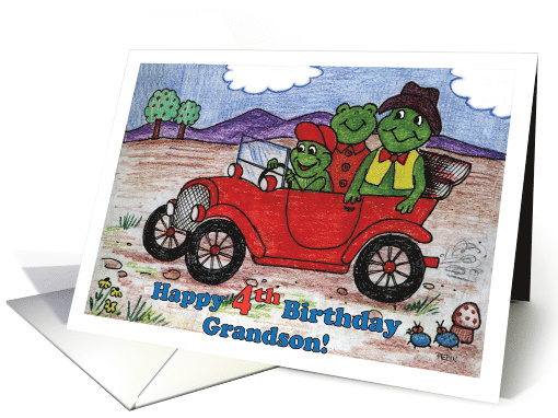 4th Birthday For Grandson Frogs Car card (567990)