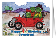 4th Birthday For Grandson Frogs Car card