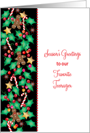 Christmas for Teenager with Holly, Candy Canes, & Gingerbread Men card