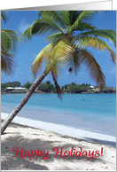 Christmas / Beach theme, palm tree, sand, water card