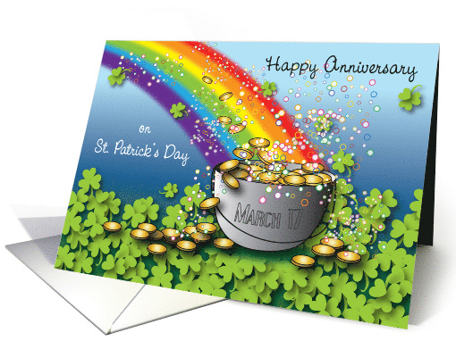 St Patrick's Day Anniversary Rainbow Pot Of Gold card (746849)