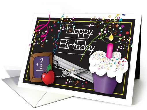 BirthdayTo Teacher's Aide, cupcake, chalkboard, apple card (753468)