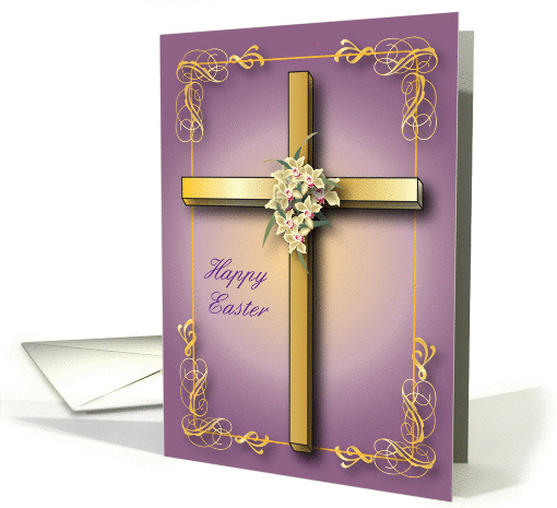 Easter, To Nephew & Family, gold cross card (757464)