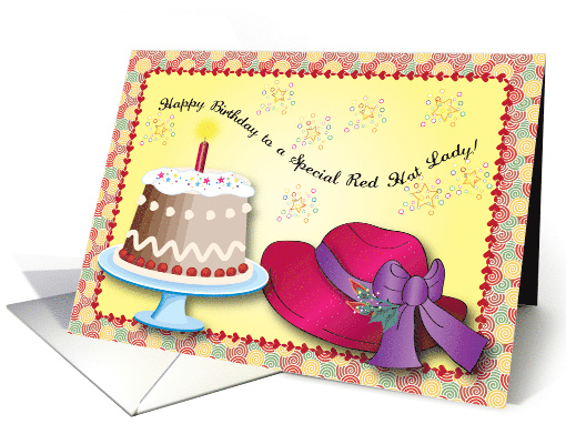 Birthday Red Hat Lady Cake card (799559)