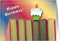 Birthdays to a Book Lover, Books, Cupcake card