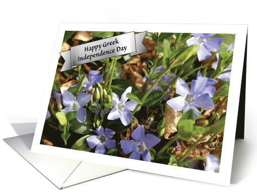 Greek Independence Day Periwinkle Vinca Flowers card (828771)