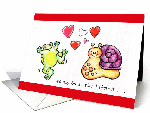 Holidays / St. Dwynwen's Day, Jan. 25, happy frog and snail card