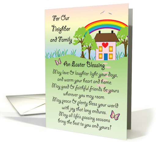 Easter / For Neighbor & Family, Blessing, House with Rainbow card