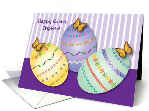 Easter / To Triplets, 3 Decorated Eggs card (864655)
