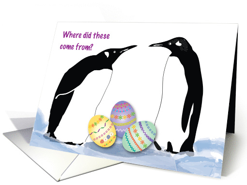 Easter, Penguins, decorated eggs card (867322)